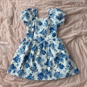 Art Class White and Blue Floral Kids Dress